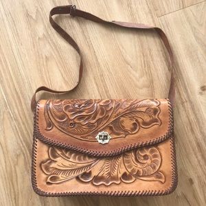 Vintage Tooled Leather Shoulder Bag